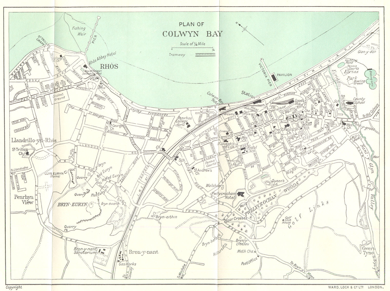 WALES. Plan of Colwyn Bay. WARD LOCK 1936 old vintage map chart